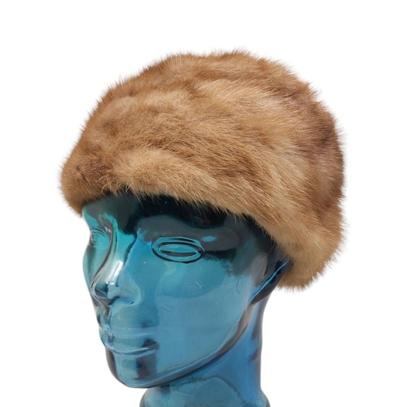 Mr D Womens Hat Vtg 1960s Light Brown Mink Fur Pillbox Mid Century Modern Luxury - Picture 1 of 9